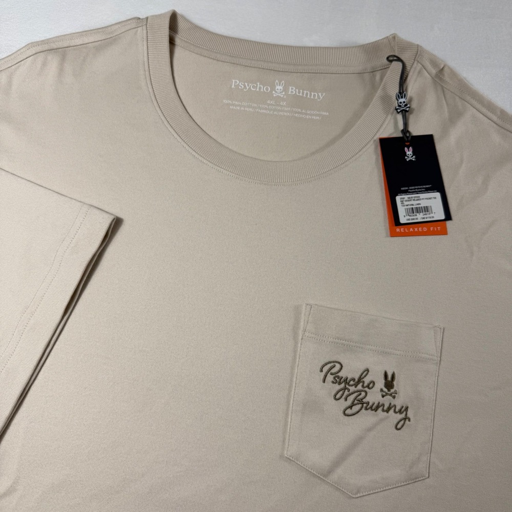 Psycho Bunny Desert Relaxed Fit Pocket Tee Mens 4XL Pima Cotton Beige NWT